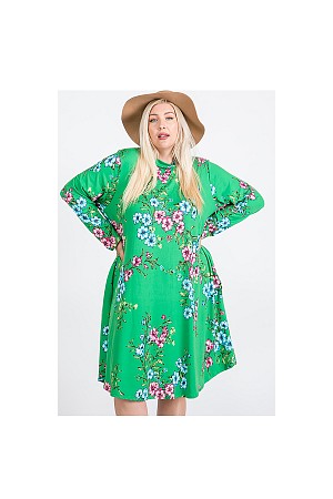 FLORAL MOCK NECK HIDDEN POCKET ...